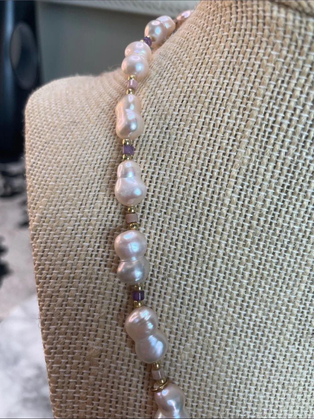Lustrous Baroque Pearl Necklace with Gold Accents 16-18” - Picture 3 of 8